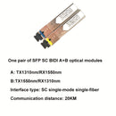 Par de Módulos SFP BIDI 1.25G - Conectores LC/SC Monomodo 20km/40km, Puertos A+B, 3.3V, Compatibles con Switches Cisco, Routers y Equipos de Red, Transmisión de Datos, Acabado Metálico, Diseño Compacto, Alta Velocidad y Fiabilidad