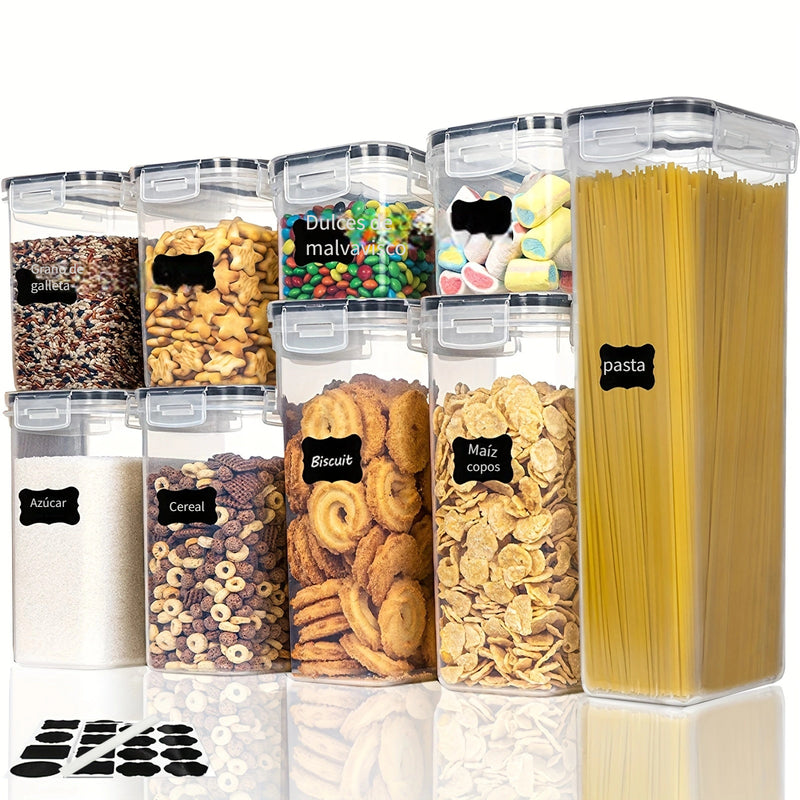 Juego de 5/9 Recipientes Herméticos para Almacenamiento de Alimentos con Tapas, Contenedores de Plástico Libres de BPA para Organización y Almacenamiento en Despensa de Cocina, Aptos para Lavavajillas, Incluye Etiquetas y Bolígrafo Marcador