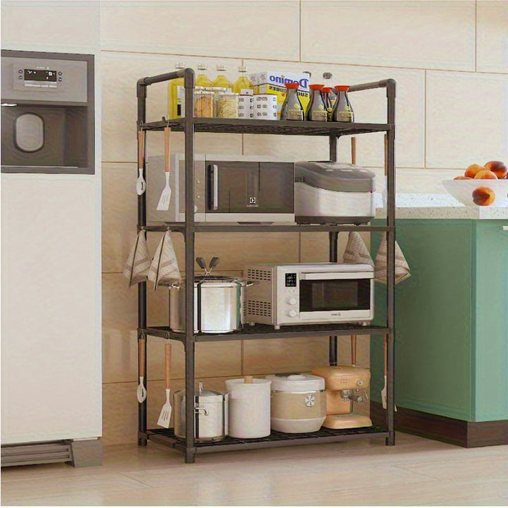 Estantería de Almacenamiento Plástica Ajustable y Apilable de 4 Niveles para Uso Pesado - Diseño de Estantes Abiertos, Organizador Duradero Moderno para Cocina y Garaje para Utensilios, Ollas, Sartenes - Estantería de Pie Ahorradora de Espacio