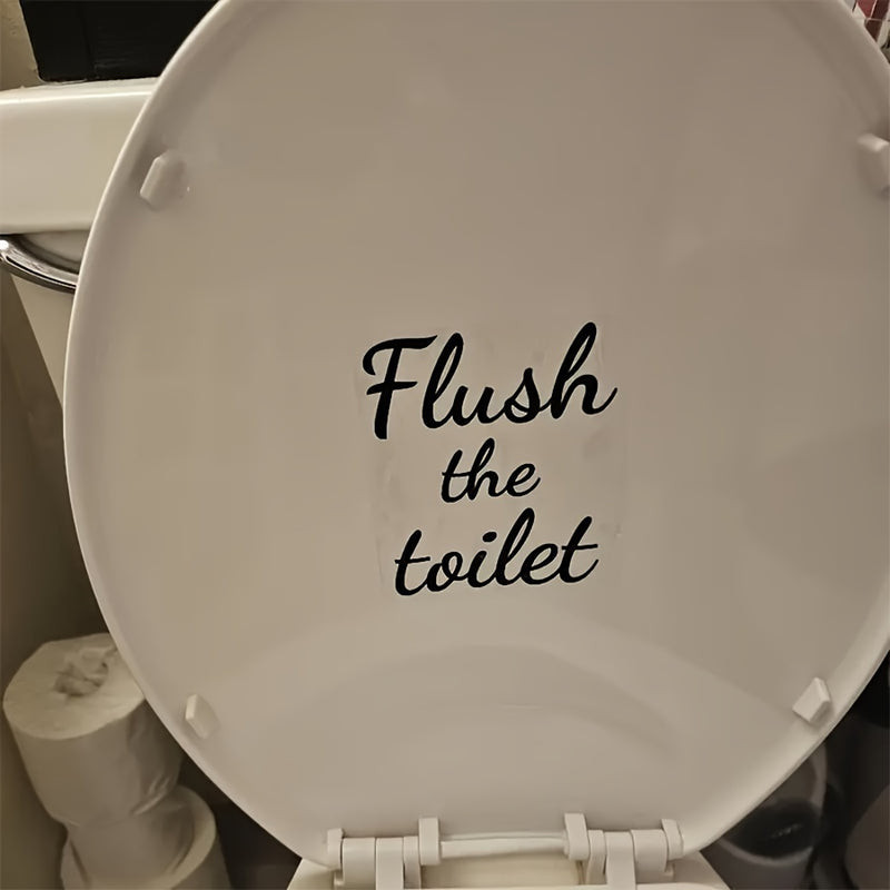 1pc de calcomanía de tapa de inodoro de vinilo - Recordatorio de "Flushing el inodoro, cierre la tapa", señal de baño autoadhesiva reutilizable con características de ornamentación para superficies de plástico