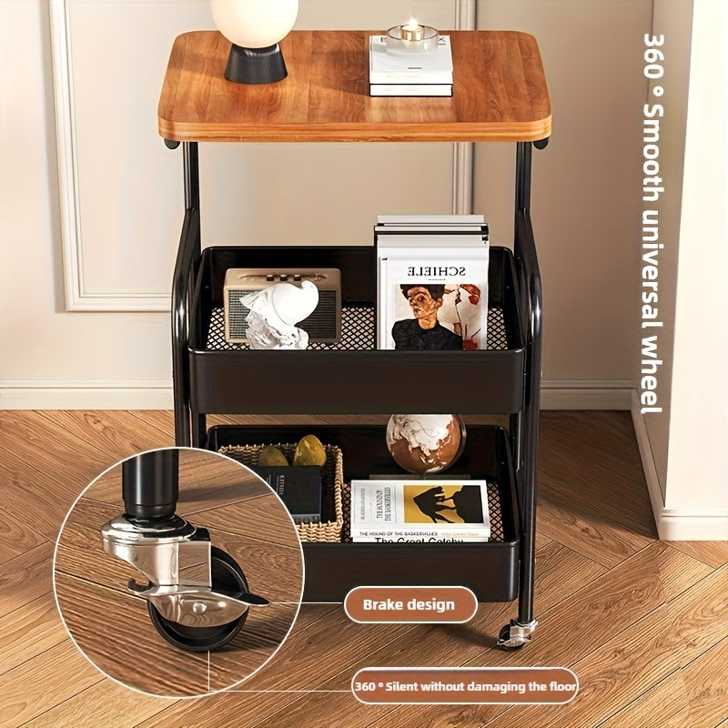 Un pequeño carrito para almacenar vajilla en un restaurante, hecho de acero al carbono, con ruedas, un carrito móvil de mesa de café de varias capas, una buena opción para mesas laterales de sofá de sala de estar, y se puede utilizar como mesa de té o or
