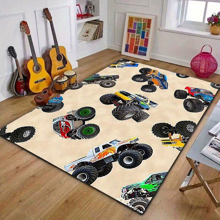 Alfombra de arte de camión súper, duradera, de fibra de poliéster lavable en máquina, para silla de oficina, camping, juegos, jardín, ideal para regalo festivo