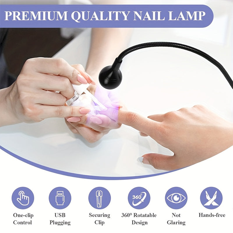 Lámpara LED para uñas - Mini lámpara LED para esmaltes en gel, giratoria con pinza fija, ideal para uso en casa y curado de uñas DIY, lámpara para manicura, accesorio para uñas con alimentación USB