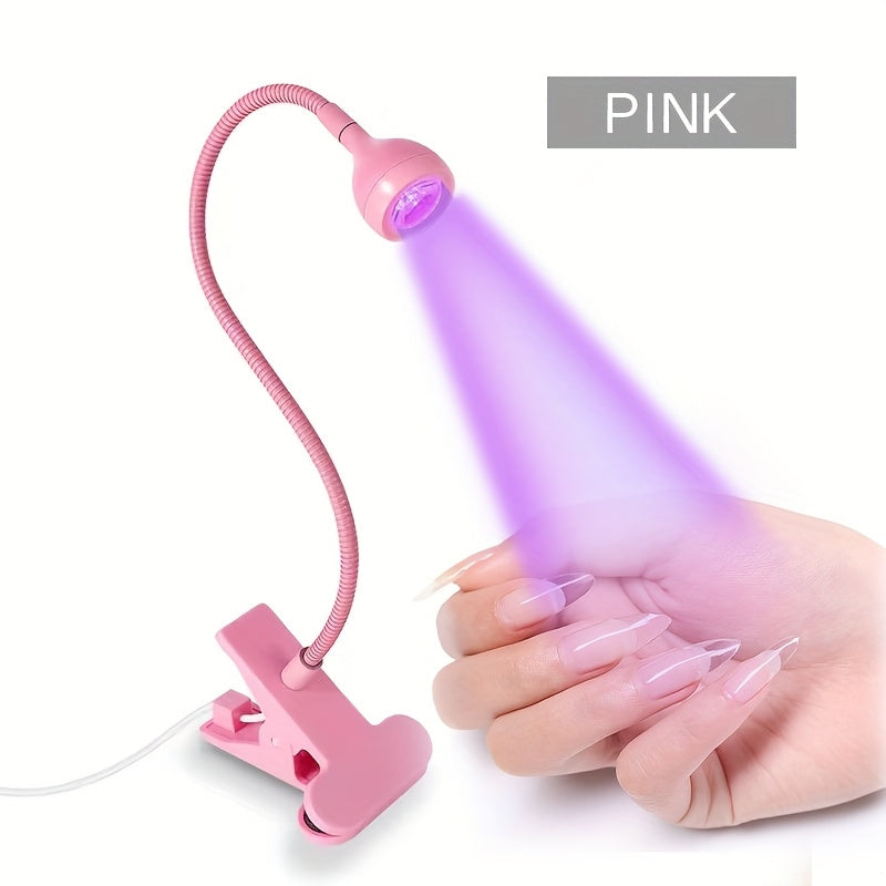 Lámpara de Uñas LED UV Flexible con Clip - Luz para Esmalte de Gel de Secado Rápido, Lámpara de Curado de Escritorio Flexible 360° con Alimentación USB, Negro/Rosa