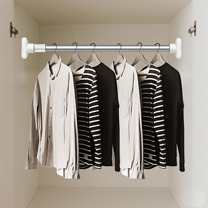 1 pieza de varilla telescópica de acero inoxidable - Instalación fácil, soporte de armario y baño sin perforación, ideal para colgar ropa, toallas y cortinas de ducha, versátil para puertas y armarios, varilla para colgar ropa