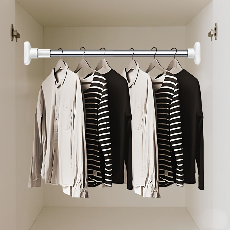 1 pieza de varilla telescópica de acero inoxidable - Instalación fácil, soporte de armario y baño sin perforación, ideal para colgar ropa, toallas y cortinas de ducha, versátil para puertas y armarios, varilla para colgar ropa