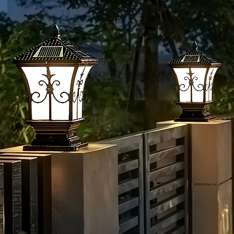 Lámpara solar LED para exteriores, pilar de jardín, cuerpo de aluminio para villa o barandal, control remoto, luz variable, luz blanca, cálida, neutra y roja, se apaga de día y enciende automáticamente de noche