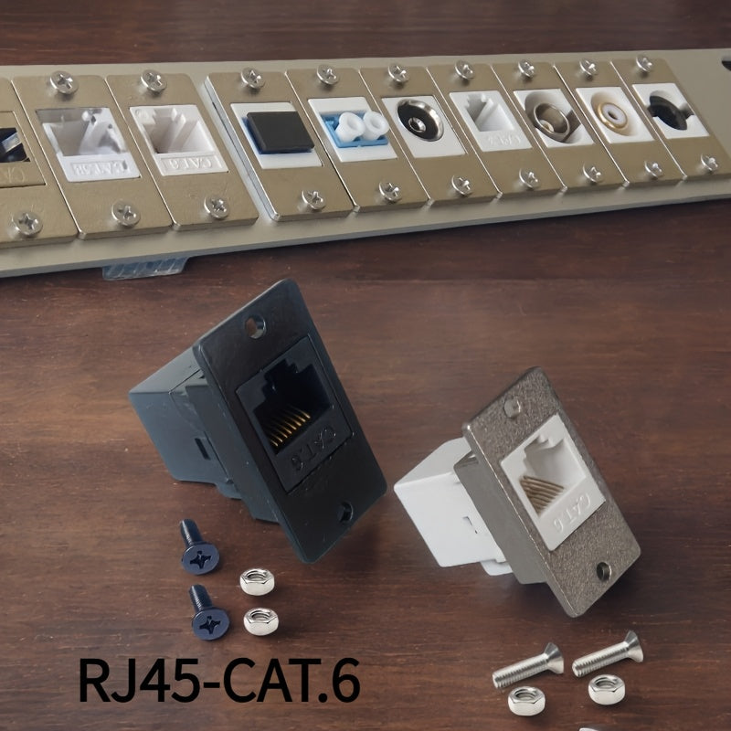 Adaptador de Línea Eléctrica 2 piezas - Plateado con Tornillo Fijo Hembra a Hembra RJ45 CAT.6