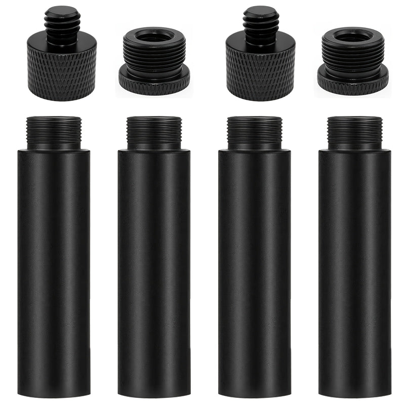 4 piezas de tubos extensores para micrófono y 4 adaptadores de rosca (3/8 pulgada hembra a 5/8 pulgada macho y 5/8 pulgada hembra a 3/8 pulgada), adaptadores para trípode, soporte de micrófono y cámara