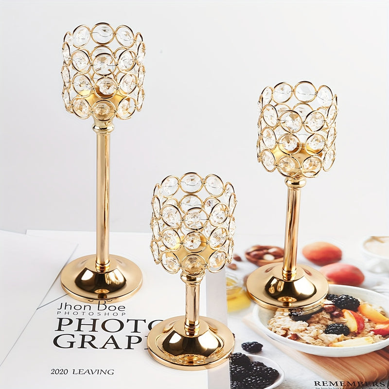 3 Piezas de Portavelas con Cristales - Acabado Elegante Envejecido para Decoración de Mesa, Navidad y Ambiente Romántico en Cenas