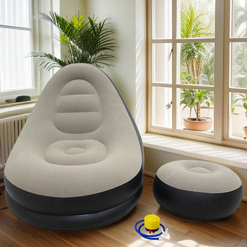 1pc Sofá Cmodo de Flocking Inflable con Reposapiés, Material de Plástico, Adecuado para Diferentes Tipos de Habitaciones, con Diseño Plegable Portátil, Puede ser Utilizado para Oficina en Casa