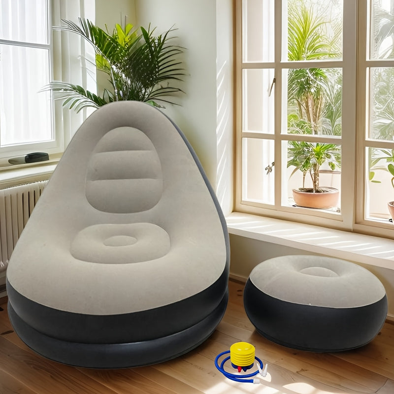 1pc Sofá Cmodo de Flocking Inflable con Reposapiés, Material de Plástico, Adecuado para Diferentes Tipos de Habitaciones, con Diseño Plegable Portátil, Puede ser Utilizado para Oficina en Casa