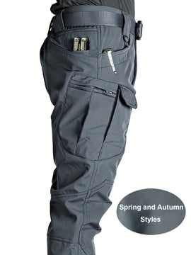 Pantalones Tácticos para Hombre - Múltiples Bolsillos de Utilidad (Correa en la Pierna/Bolsillos Laterales), Tejido Suave y Elástico, Diseño Sin Cinturón para Exteriores, Senderismo, Camping, Trabajo - Pantalones Todo en Uno, Equipo Táctico de Campamento