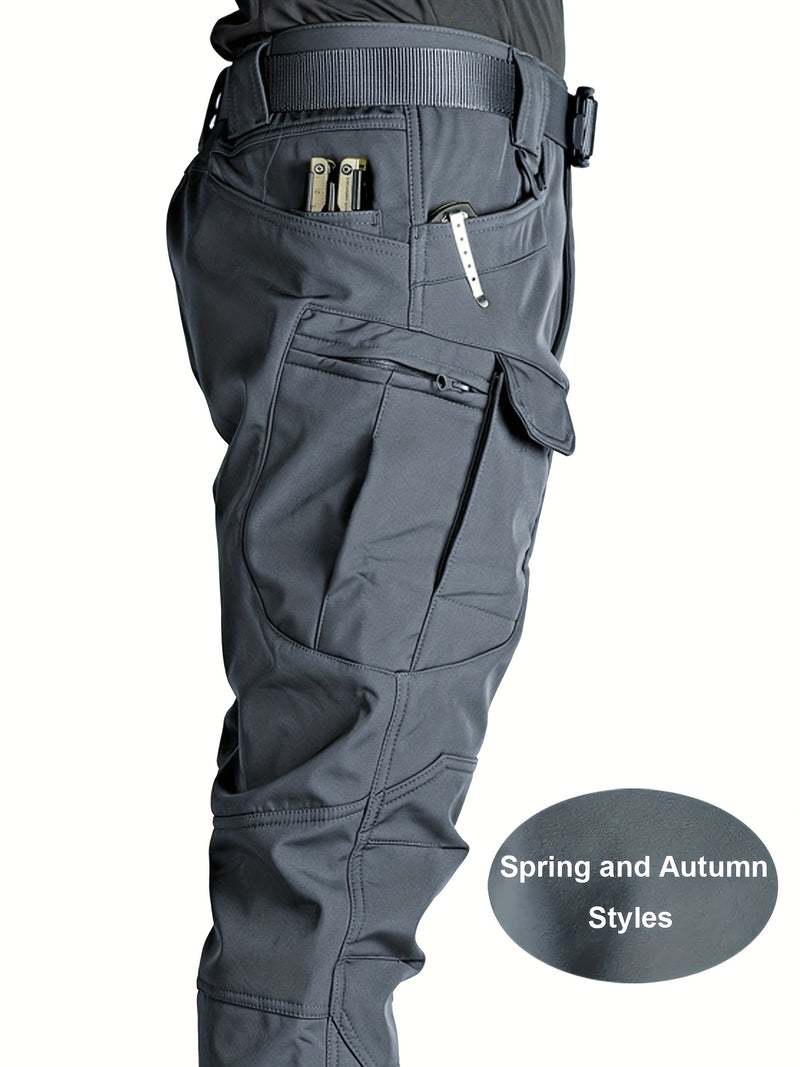Pantalones Tácticos para Hombre - Múltiples Bolsillos de Utilidad (Correa en la Pierna/Bolsillos Laterales), Tejido Suave y Elástico, Diseño Sin Cinturón para Exteriores, Senderismo, Camping, Trabajo - Pantalones Todo en Uno, Equipo Táctico de Campamento