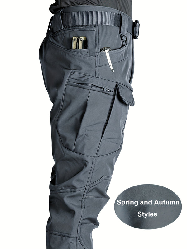 Pantalones Tácticos para Hombre - Múltiples Bolsillos de Utilidad (Correa en la Pierna/Bolsillos Laterales), Tejido Suave y Elástico, Diseño Sin Cinturón para Exteriores, Senderismo, Camping, Trabajo - Pantalones Todo en Uno, Equipo Táctico de Campamento