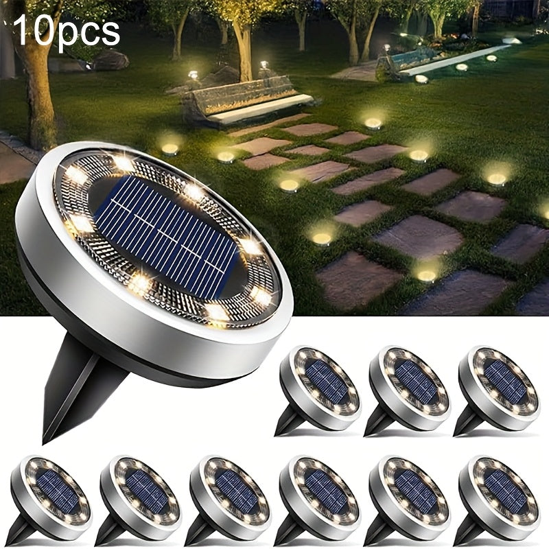10 piezas de Luces Solares para Suelo con 8 LED, Reforzadas y Engrosadas para Iluminación Exterior Más Brillante, Instalación Fácil Empotrada, Luz Cálida/Blanca, Ideales para Villas, Parques e Iluminación Decorativa, Luces Solares para Exteriores, Carcas
