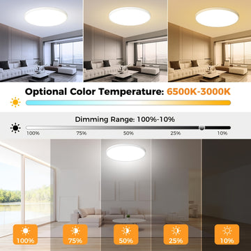 Luz LED empotrada para techo de 30.48 cm con control remoto - Opciones de iluminación cálida y fría ajustable, 3000K-6500K, modo día a noche, fácil instalación para cocina, pasillo, sala - Acabado mate elegante, iluminación con control remoto | Luz de te