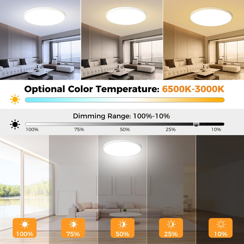 Luz LED empotrada para techo de 30.48 cm con control remoto - Opciones de iluminación cálida y fría ajustable, 3000K-6500K, modo día a noche, fácil instalación para cocina, pasillo, sala - Acabado mate elegante, iluminación con control remoto | Luz de te