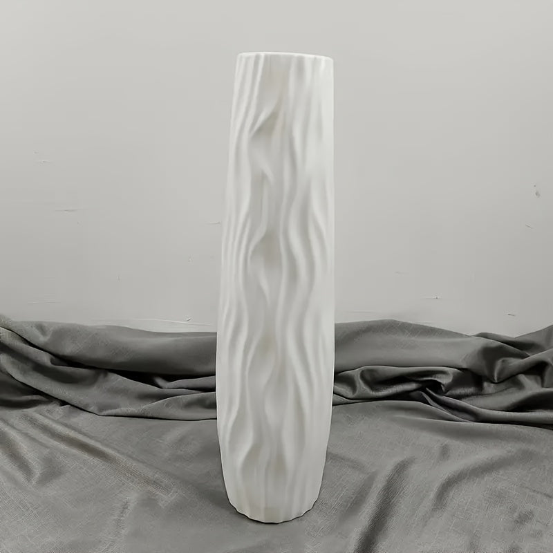 Florero grande de piso, alto y sencillo, de plástico hidropónico imitación cerámica, en blanco y negro, estilo europeo, para arreglos de flores secas, decoración de sala