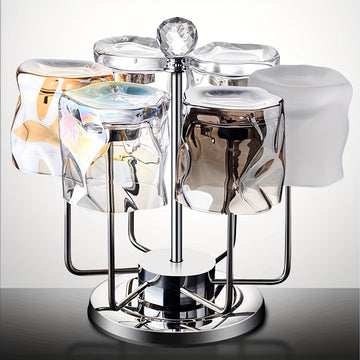 1pc Portavasos de Acero Inoxidable Giratorio, Acabado Pulido, Soporte Multifuncional Volteado para Tazas de Cerámica, Vidrio, Tazas de Té, Soporte de Drenaje para Tazas de Grado Alimenticio, Diseño de Cristal Avanzado para Almacenamiento en Salón