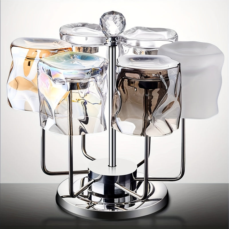 1pc Portavasos de Acero Inoxidable Giratorio, Acabado Pulido, Soporte Multifuncional Volteado para Tazas de Cerámica, Vidrio, Tazas de Té, Soporte de Drenaje para Tazas de Grado Alimenticio, Diseño de Cristal Avanzado para Almacenamiento en Salón