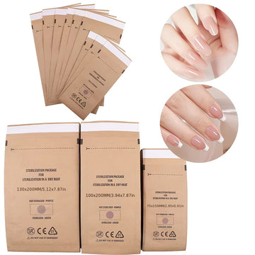 Bolsas de esterilización para el cuidado de las uñas de 50 piezas - Auto-sellables, esterilizadas a alta temperatura EO y vapor, inodoras, seguras y no tóxicas, diseño portátil y de ahorro de espacio para herramientas y accesorios de manicura y pedicura