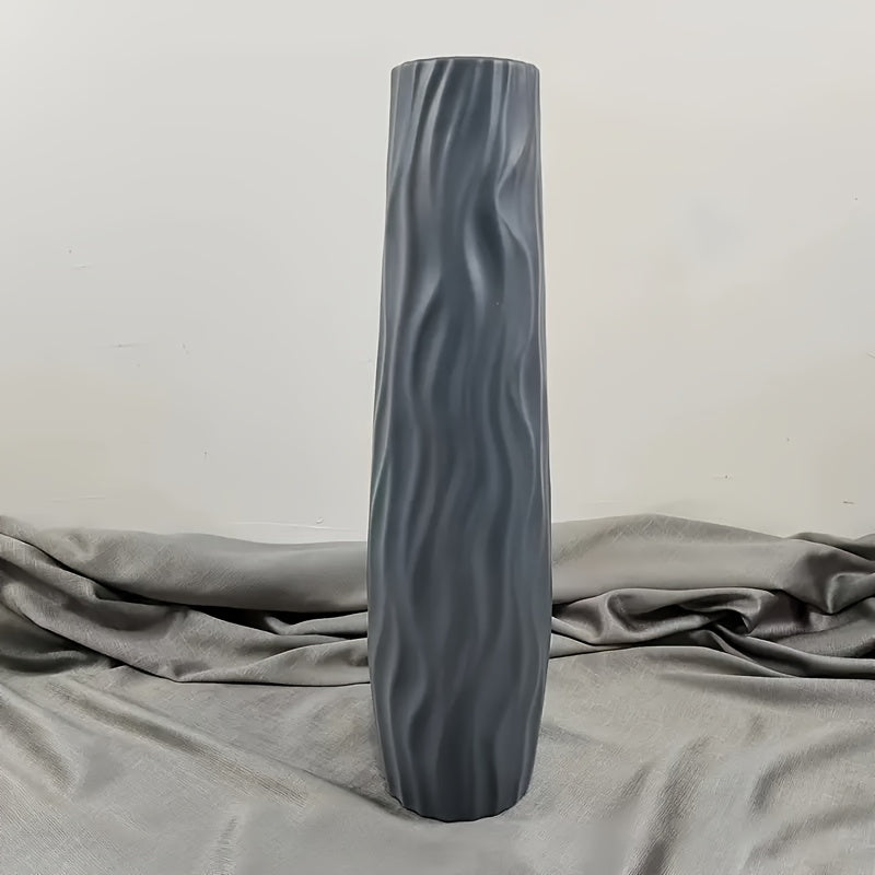 Florero grande de piso, alto y sencillo, de plástico hidropónico imitación cerámica, en blanco y negro, estilo europeo, para arreglos de flores secas, decoración de sala