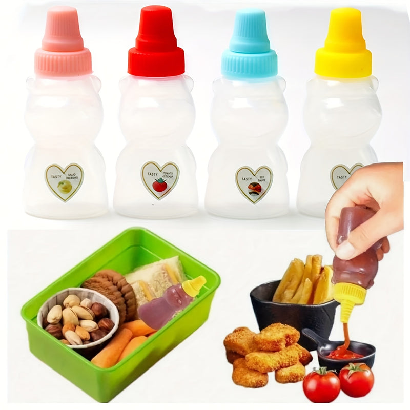 4 Piezas, Mini Botellas De Salsa, Mini Botellas De Ketchup, Botella De Salsa De Condimento, Botella De Plástico Portátil Para Contenedores De Oficina, Lonchera, Picnic, Aceite, Salsa De Soja, Miel, Aderezo Para Ensaladas, Botella De Especias, Utensilios