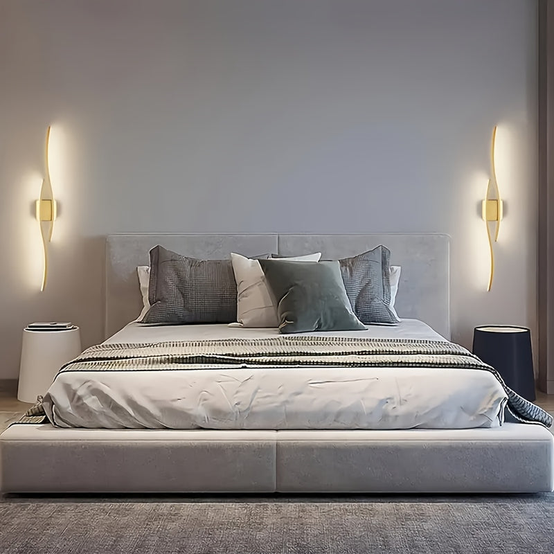 1 pieza de moderno lujo LED de pared, montaje semienterrado con acabado metálico, iluminación de 3 tonos ajustable para dormitorio, sala de estar, baño y espejo de tocador - Conectado a la red, compatible con Alexa, 110-240V, luz de pared para dormitorio