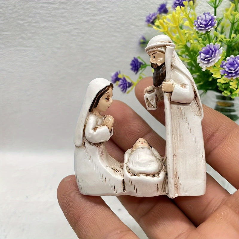 Adorable Set de Escena de Natividad de Resina - Figuras Coloridas y Vibrantes para Exhibición Festiva en Escritorio - Perfecto para Celebraciones de Navidad, Pascua, Janucá, Acción de Gracias y Día del Padre
