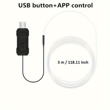 Tira LED de Iluminación Ambiental para Coche de 3m/118 pulgadas con USB y 16 Millones de Colores RGB, Accesorios de Luz de Neón de Fibra Óptica