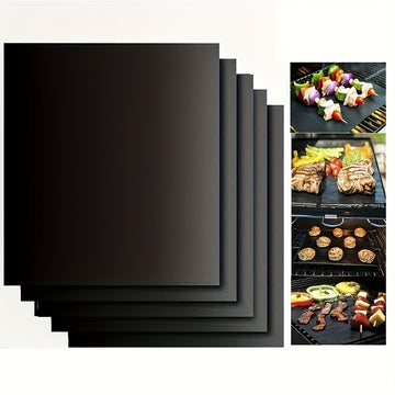 5 piezas de tapetes para parrilla de Teflón negro - Resistente al calor, antiadherente, fácil de limpiar y reutilizable - Ideal para parrillas eléctricas, de gas y carbón - Perfecto para camping al aire libre y accesorios de barbacoa, utensilios de cocin