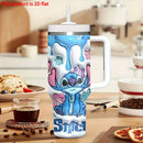 Botella de agua de acero inoxidable Stitch de 40 onzas con pajita y asa - Taza de viaje aislada, de alta calidad, reutilizable, solo lavable a mano, perfecta para fanáticos y regalos.