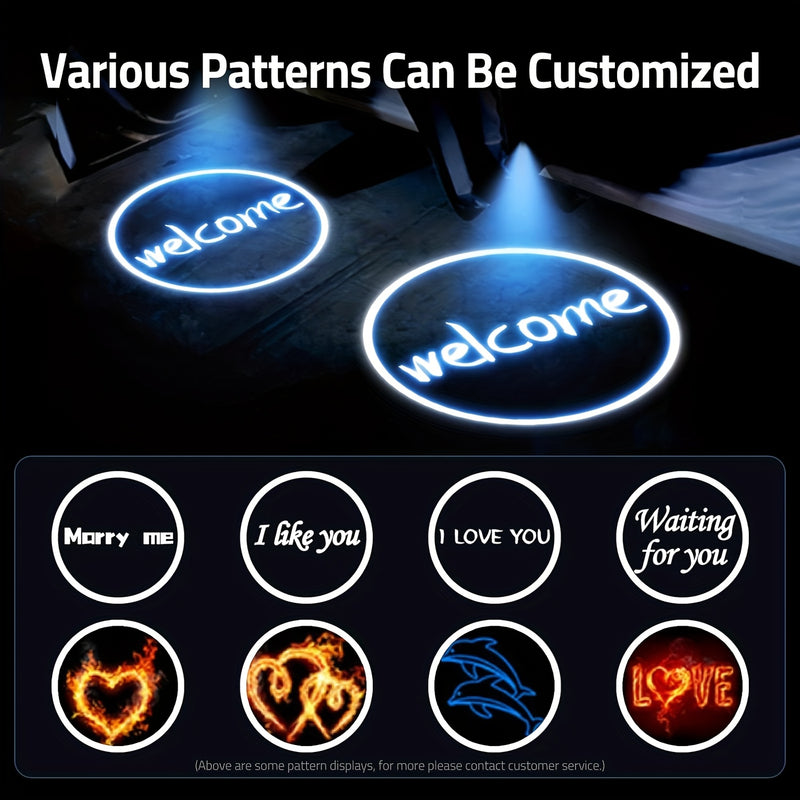 Luces de Bienvenida LED Personalizadas con Patrón para Aniversarios y Cumpleaños, 2pcs/4pcs Adecuado para Motos y Coches, Estilo Unisex, Regalo Perfecto para Fiestas