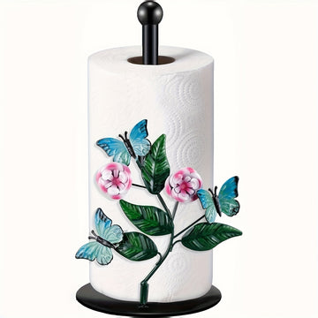 Porta Pañuelos de Metal con Diseño Floral y Mariposas - Dispensador Decorativo para Cocina, Baño o Sala con Base Resistente