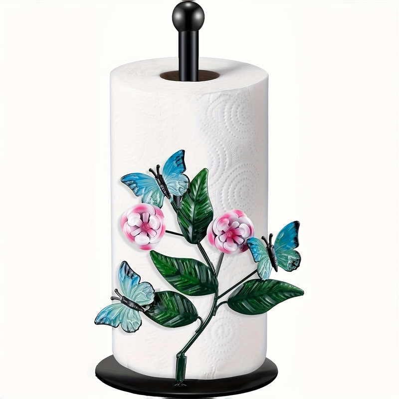 Porta Pañuelos de Metal con Diseño Floral y Mariposas - Dispensador Decorativo para Cocina, Baño o Sala con Base Resistente