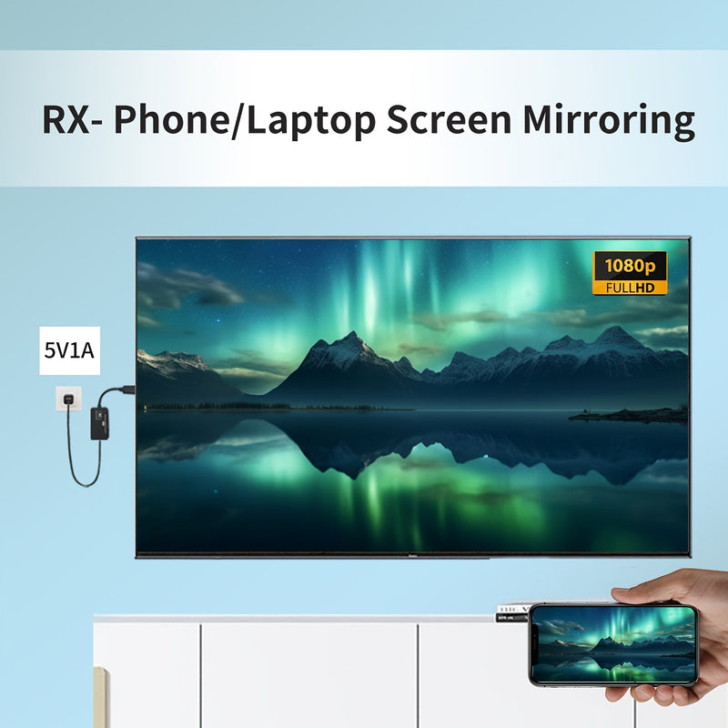 Modelo MTR1 PLUS con todas las funciones, transmisor y receptor sin varillas de alta definición 1080P, paquete de transmisión extendida HD, alcance abierto de 50 metros/165 pies, no solo soporta transmisión punto a punto, sino también es adecuado para re