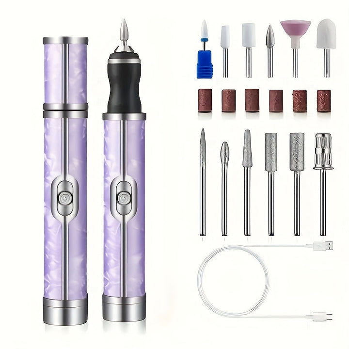 Taladro eléctrico portátil para uñas, set profesional de manicura y pedicura con 12 cabezales de pulido y 6 bandas de lijado, control inteligente de 4 velocidades, esencial para un cuidado preciso de uñas