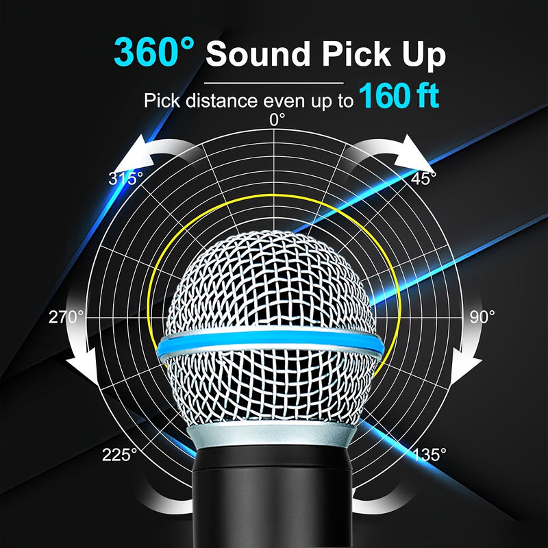 Micrófono inalámbrico doble digital dinámico con micrófono y receptor recargables, alcance de 48.77 metros, para cantar, karaoke, reuniones, iglesia, bodas, incluye soporte de almacenamiento