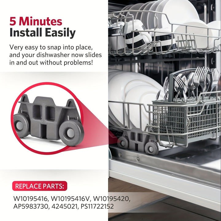 4/6/8 piezas de accesorios para rodillos de lavavajillas, resistentes al desgaste y duraderos, rodadura suave, instalación fácil, buena capacidad de carga y gran adaptabilidad