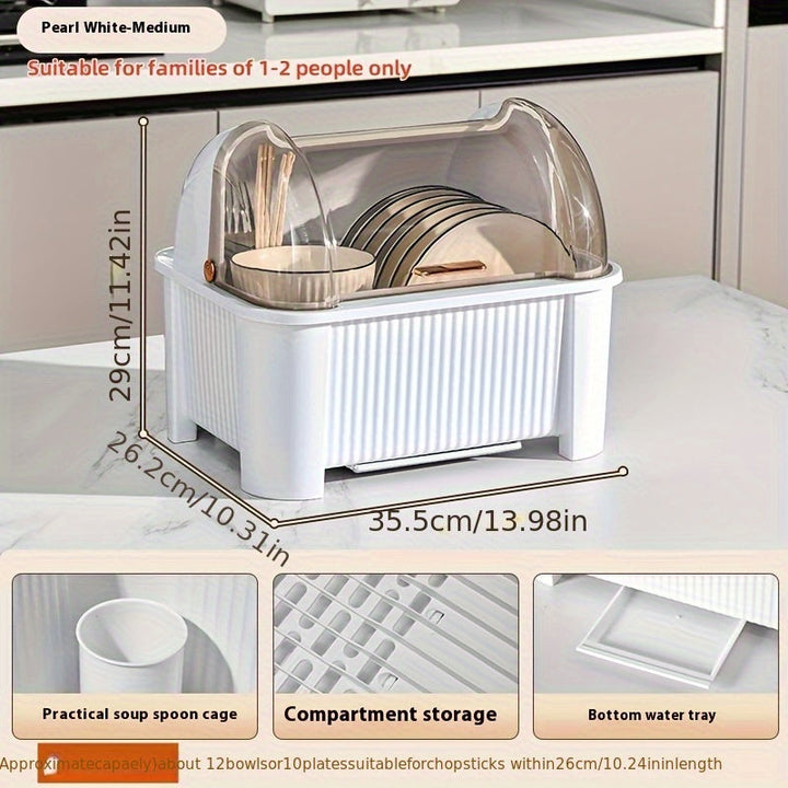 1pc escurridor de platos y bandeja, caja de almacenamiento multi-nivel para tazones y palillos, escurridor compartimentado para tazones y platos, cubiertos multifuncionales con drenaje y almacenamiento, a prueba de polvo para cocina y hogar