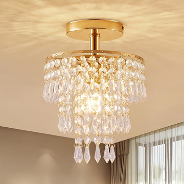 1 pieza de moderna elegante mini candelabro de cristal - Lujo moderno, luz de techo semi-inclinada, perfecta para fiestas de vacaciones, restaurantes, hoteles, dormitorios y salas de estar, estructura metálica, incluye hardware de instalación - Bombilla