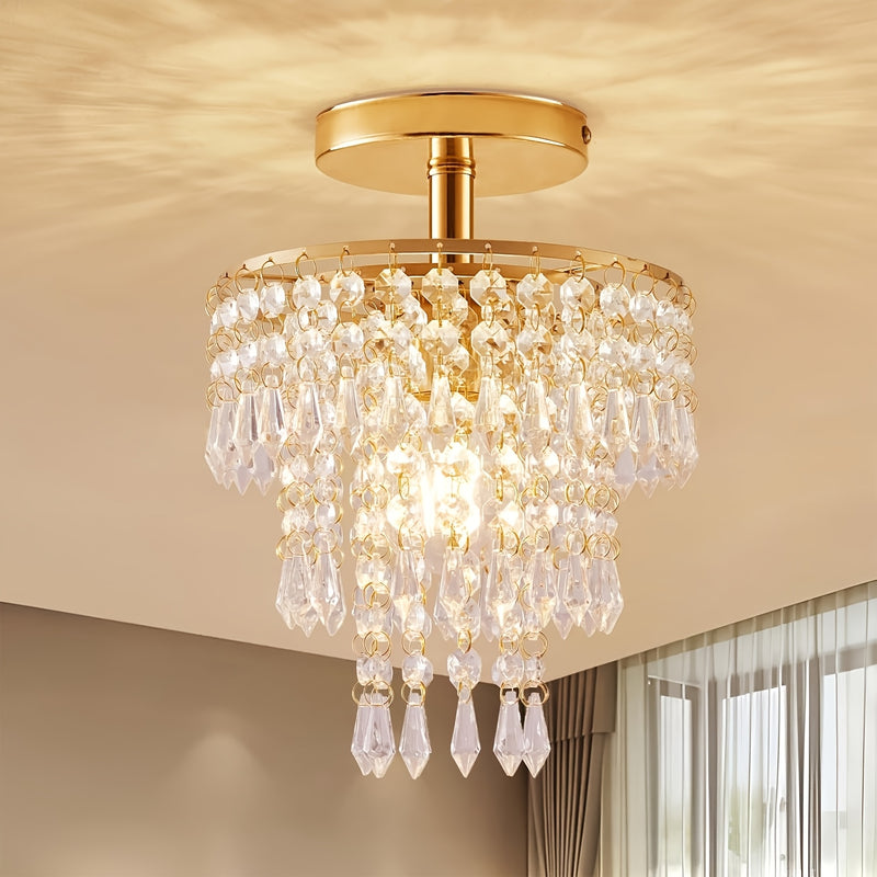 1 pieza de moderna elegante mini candelabro de cristal - Lujo moderno, luz de techo semi-inclinada, perfecta para fiestas de vacaciones, restaurantes, hoteles, dormitorios y salas de estar, estructura metálica, incluye hardware de instalación - Bombilla
