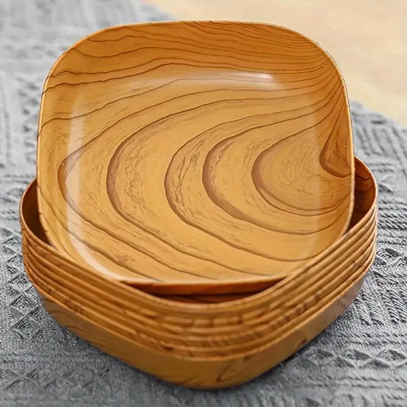 10 piezas de platos de aperitivo de imitación de madera de polipropileno (PP), platos ligeros y duraderos para postres, tazón de frutas de melón y dulces para acampar al aire libre, esenciales para pícnic.