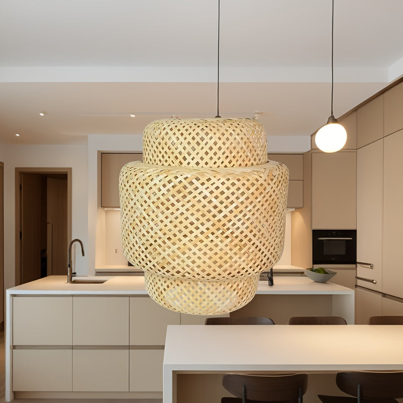 Sombrilla de lámpara tejida en bambú estilo chino para sala de té de hotel, adecuada para reemplazar la sombrilla antigua E26/E27
