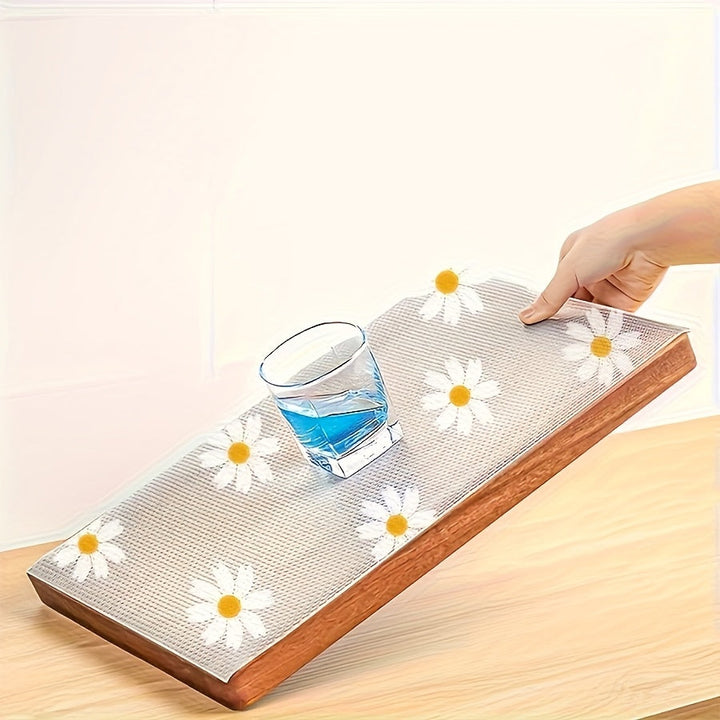 1 Rollo de Forro para Cajones EVA Fácil de Limpiar con Diseño Floral de Margaritas, Adecuado para Armarios y Encimeras de Cocina | Organizador de Cajón de Material EVA