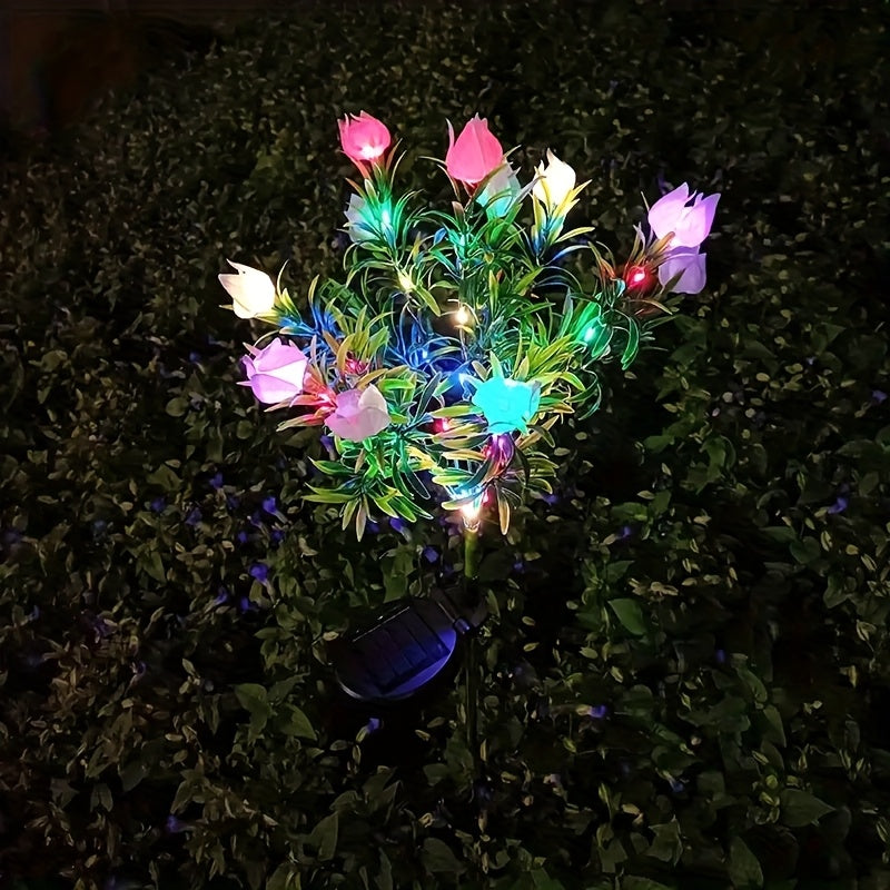 Iluminación de jardinería de arbusto de flores alimentado por energía solar, material de plástico, montaje de estaca, tema de flores, batería de níquel de 600Mah, sin control remoto, no extraíble, impermeable IP44