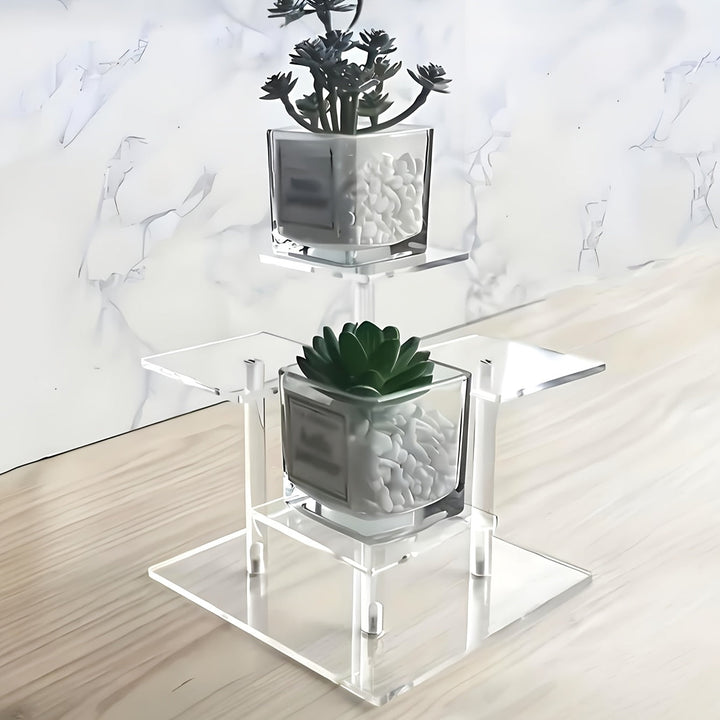 1 Soporte de exhibición moderno y transparente de acrílico - 4 estantes cuadrados desmontables para especias, figuritas, perfumes y joyas, adecuado para almacenamiento de escritorio en dormitorio y sala de estar.