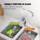 Lavadora de alimentos de doble compartimento USB, limpiadora de cocina portátil para carne y verduras, diseño de montaje en pared/escritorio, hoja giratoria de 360°, dispositivo de limpieza eficiente para uso doméstico, limpiadora de verduras.