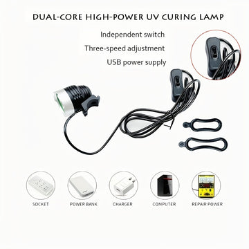 Lámpara para arte de uñas y teléfono - Luz LED alimentada por USB con cabeza ajustable, mango ergonómico y diseño duradero negro, lámpara de uñas, luz elegante, acabado metálico
